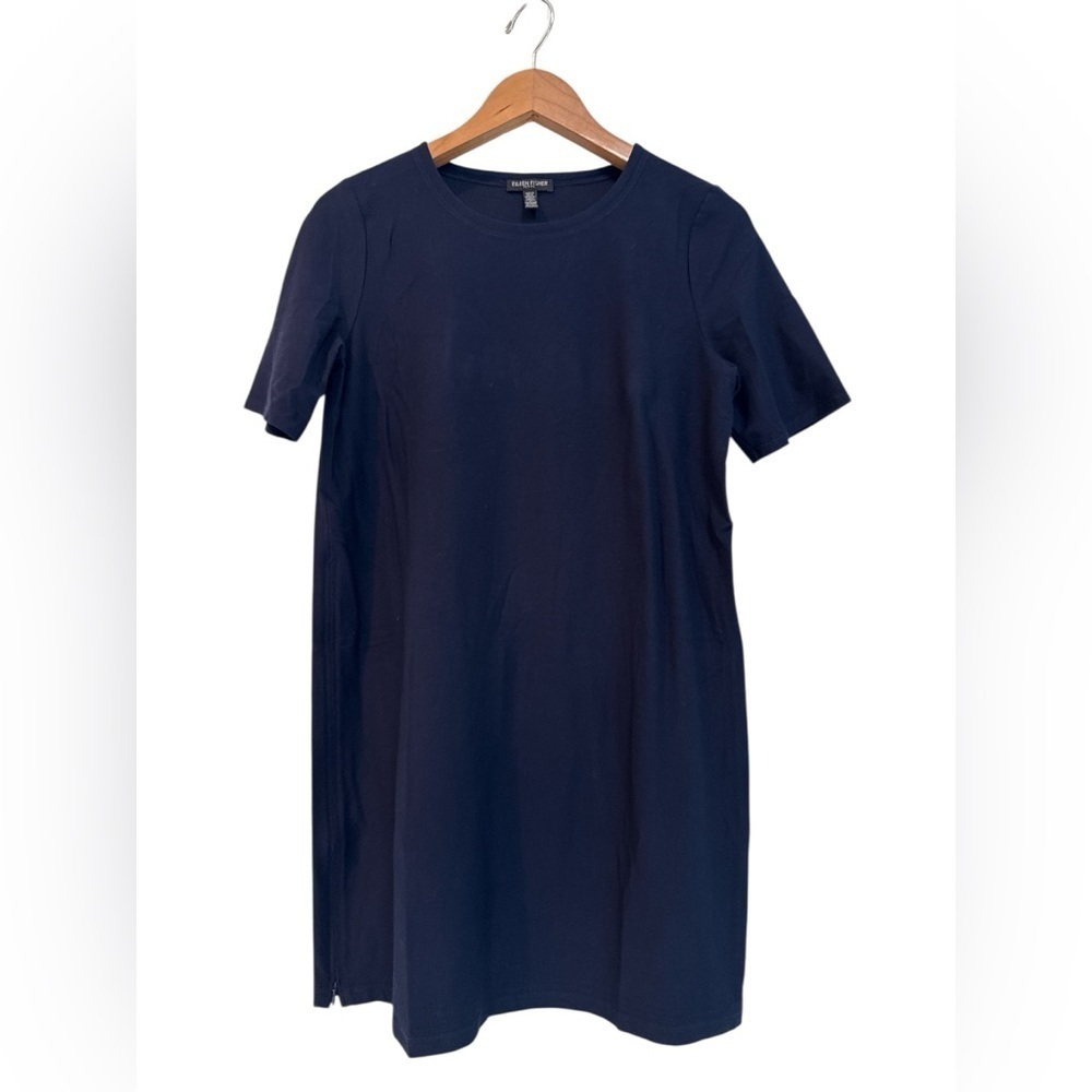 Eileen Fisher Stretch Crepe Side Zipper Navy Blue Dress